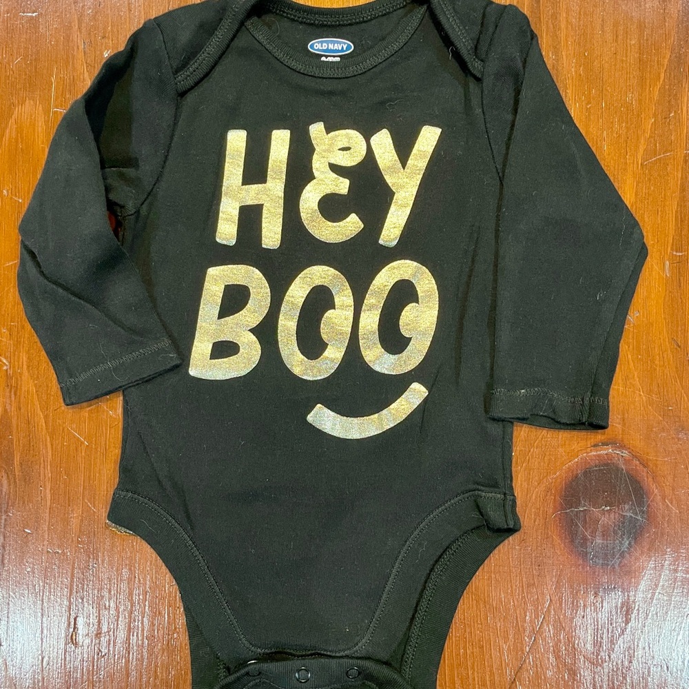 Old Navy Black and Gold 'Hey Boo' Bodysuit